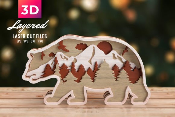 3D Bear SVG Animal Layered Clipart for Laser Cutting Projects