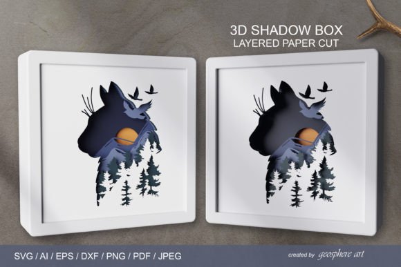 3D Cat Shadow Box. Layered Papercut SVG