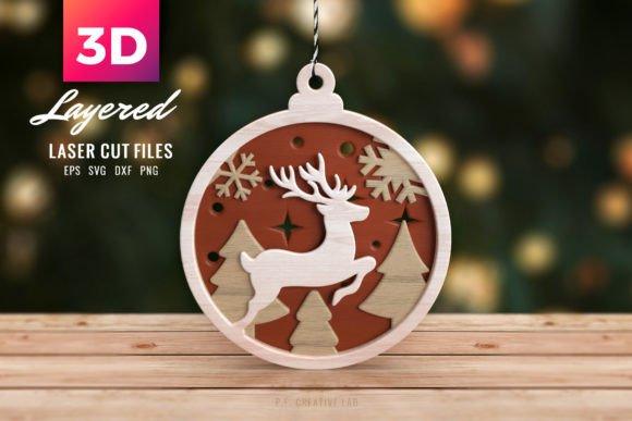 3D Christmas Tree SVG Deer Clipart for Laser Cutting Projects