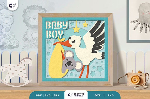 Baby Boy Koala 3D Shadow Box Paper Cut