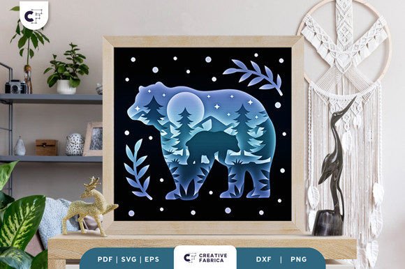 Bear Silhouette 3D Shadow Box Papercut