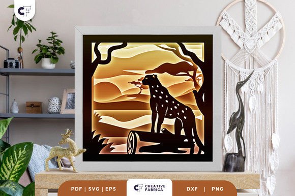 Cheetah in the Savanna 3D Shadow Box