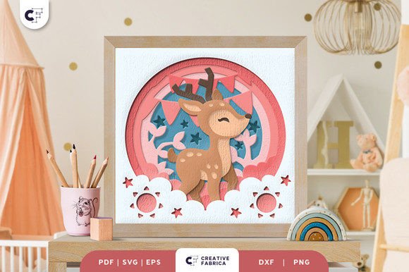 Cute Fawn Nursery Room 3D Shadow Box