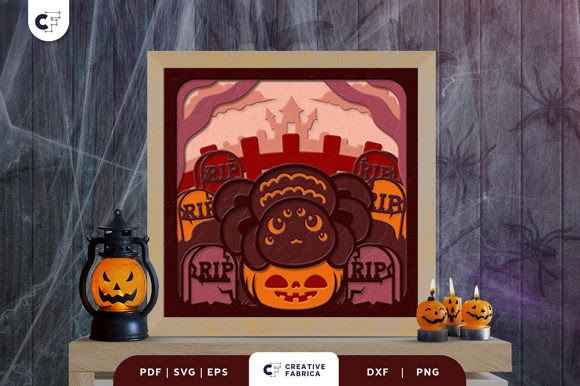 Cute Halloween Scene 3D Shadow Box