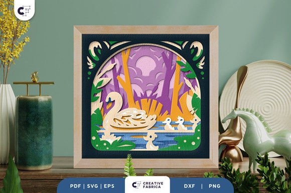 Duck Family 3D Shadow Box Paper Cut