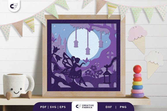 Fairy with a Full Moon 3D Shadow Box