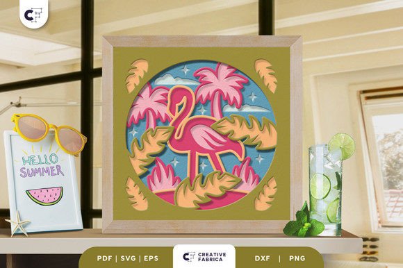 Flamingo 3D Shadow Box Paper Cut