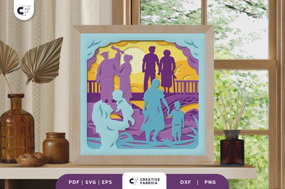 Mom and Daughter 3D Paper Cut SVG