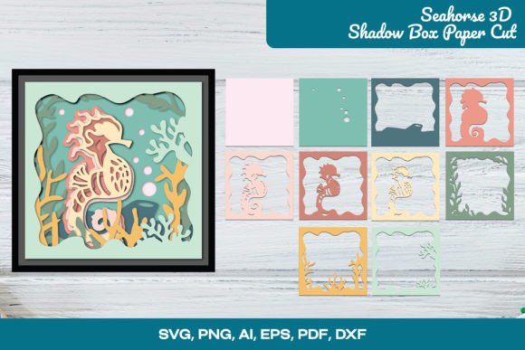 Seahorse 3D Shadow Box Paper Cut for Creative Crafting
